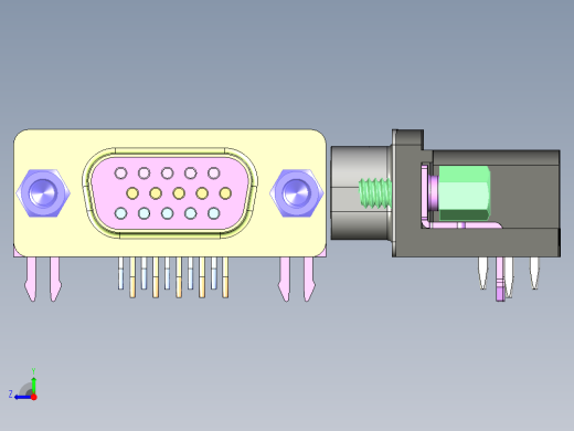 VGA-DB15型公母接口连接器右视缩略图