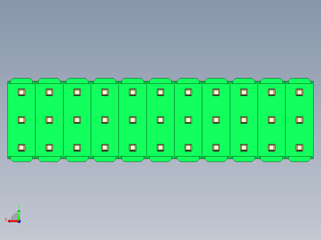 彩色公头100mil（2.54mm）系列-DS1021_green_3x11p_100mil_Type5_rev1.0后视图