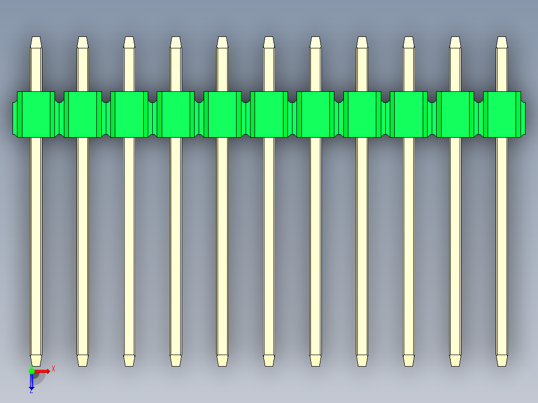 彩色公头100mil（2.54mm）系列-DS1021_green_3x11p_100mil_Type5_rev1.0俯视图