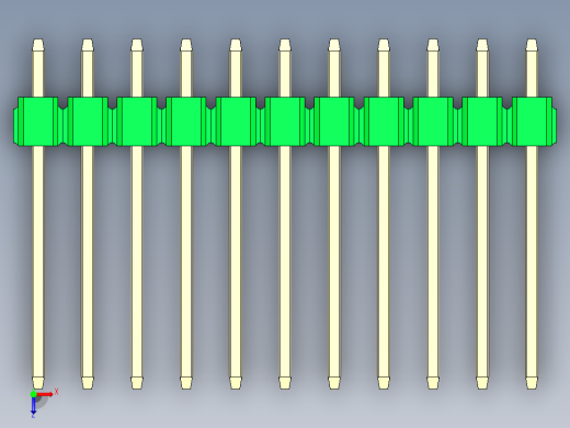 彩色公头100mil（2.54mm）系列-DS1021_green_3x11p_100mil_Type5_rev1.0俯视缩略图
