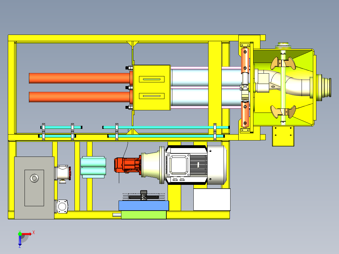 活塞式混泥土泵送机三维SW模型俯视图
