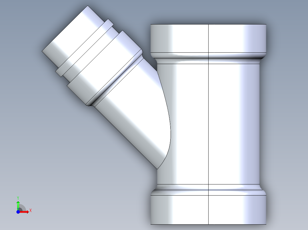 船舶管路系统S6_SeaDrainPLUS_45ReducerWye-SxSxS_37E163031_3x3x1-1-2in Sea Drain Plus - 45 Reducing Wye - SxSxS前视图