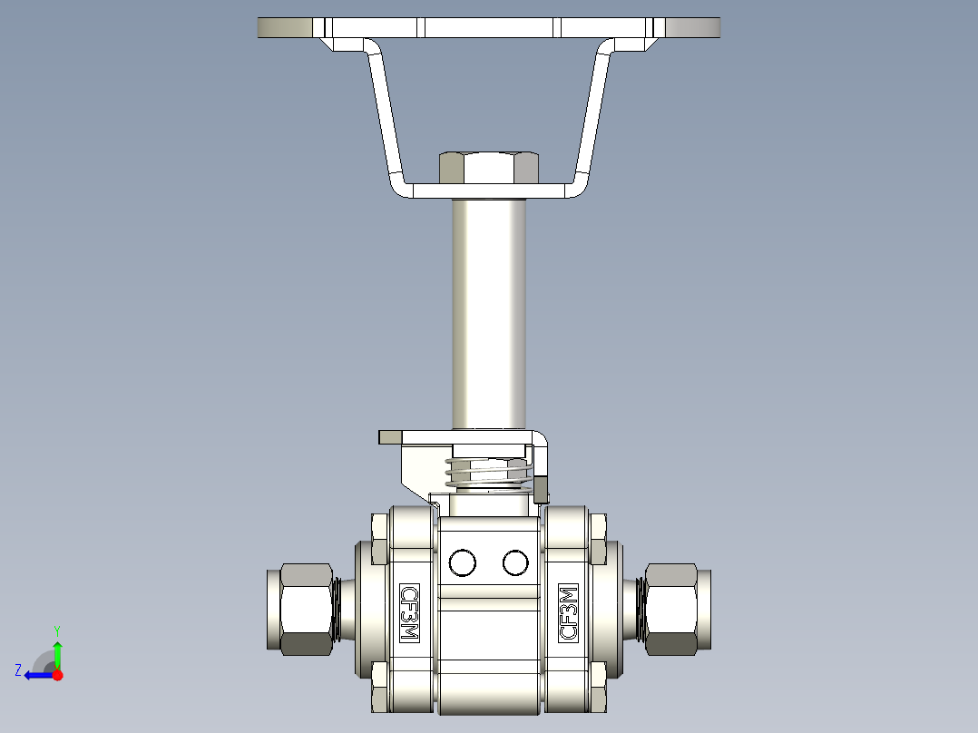 不锈钢三件式60系列热服务球阀，合金X-750阀座，3-8英寸右视图