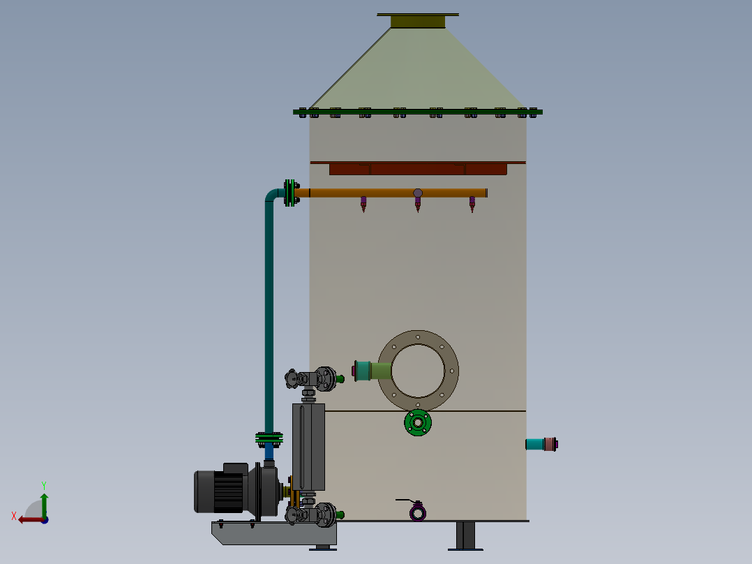 试验洗涤塔（sw18可编辑+工程图+BOM）后视图