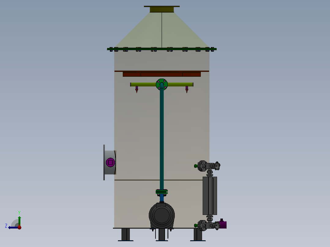 试验洗涤塔（sw18可编辑+工程图+BOM）右视图