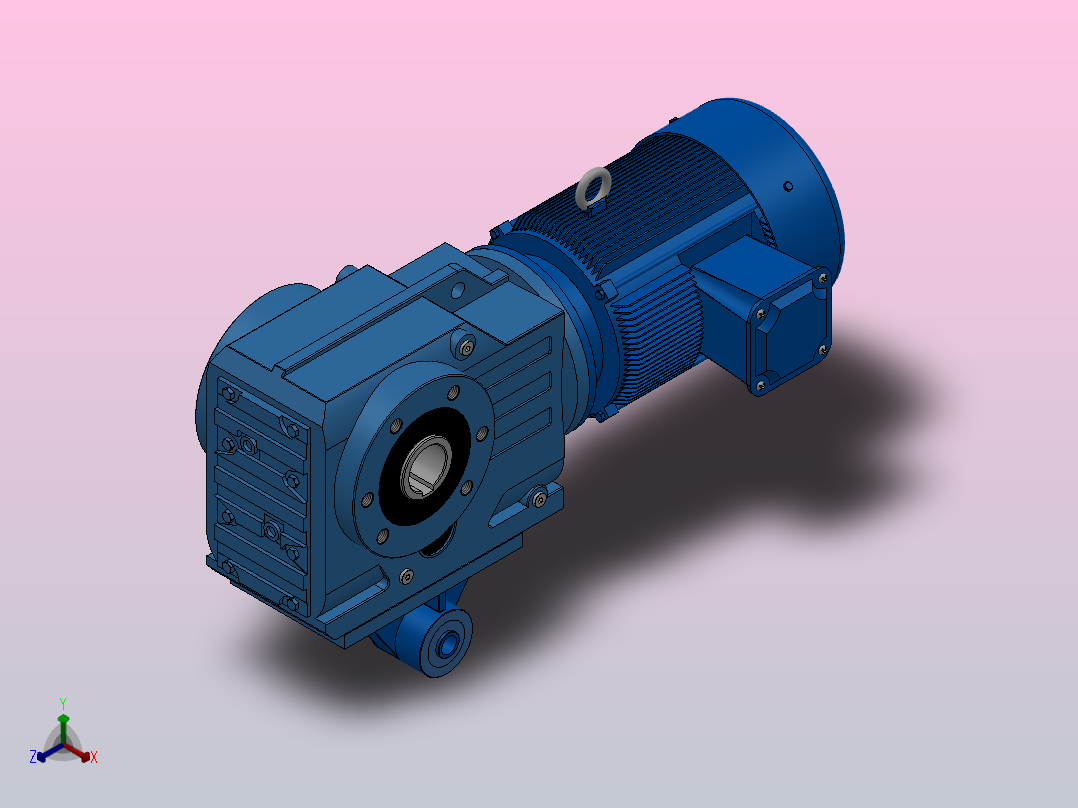 KAT67带防转臂空心轴安装螺旋锥齿轮减速机KAT67-Y0.55-4P-108.03-M1-0°-A主视图