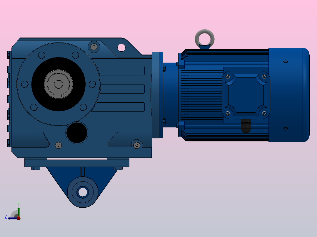 KAT67带防转臂空心轴安装螺旋锥齿轮减速机KAT67-Y0.55-4P-108.03-M1-0°-A右视图