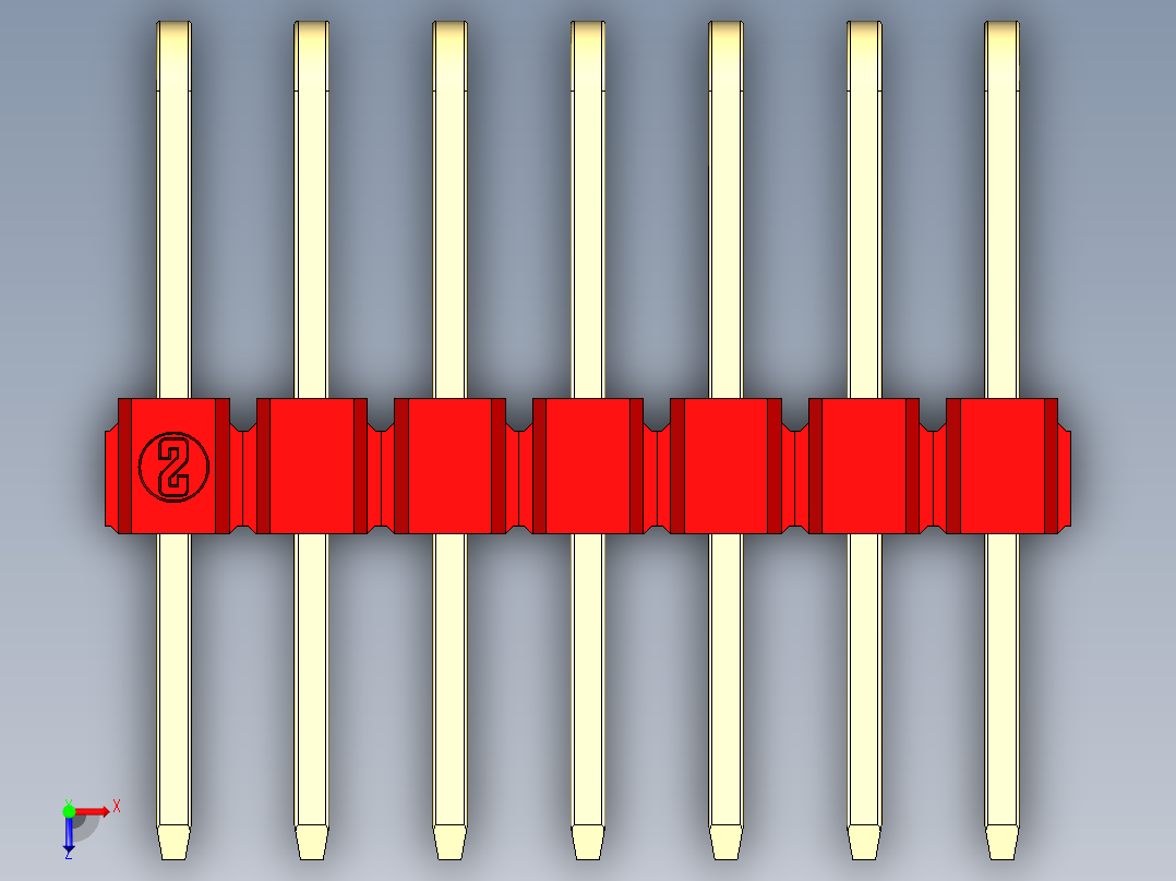 彩色公排针 100mil 2.54mm 系列-DS1022_red_3x07p_100mil_TypeD_rev1.0俯视图