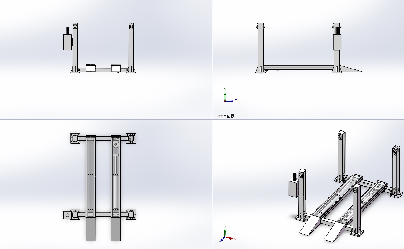 1.5t四柱液压式自动升降平台设计含SW三维及5张CAD图