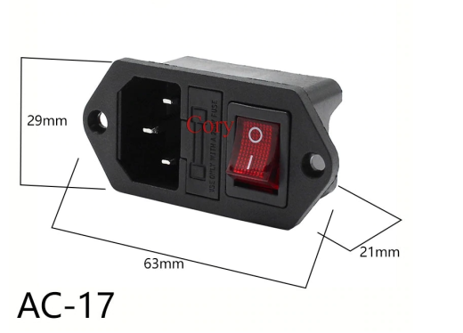 C320 C14电气交流电源插座3针红色LED 250V翘板开关10A保险丝公入口连接器(AC-17型)缩略图