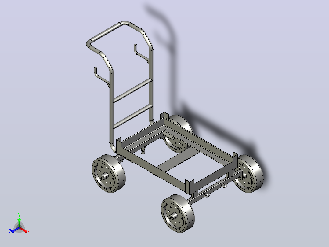 通用推行式手推车简易模型3D图纸 STEP格式正等轴测图