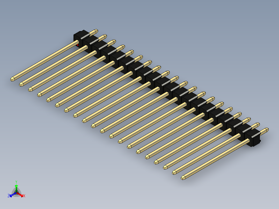 彩色公头100mil（2.54mm）系列-DS1021_black_1x20p_100mil_Type19_rev1.0正等轴测图