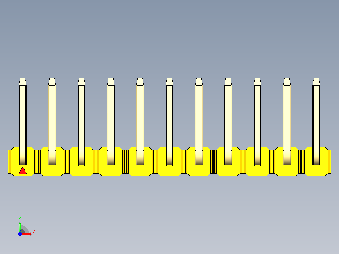 彩色公排针 100mil 2.54mm 系列-DS1022_yellow_11p_100mil_TypeU_rev1.0前视图