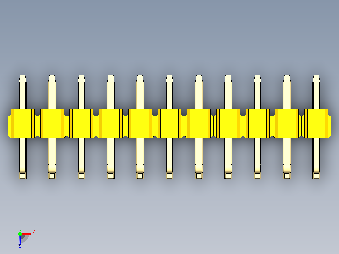 彩色公排针 100mil 2.54mm 系列-DS1022_yellow_11p_100mil_TypeU_rev1.0俯视图