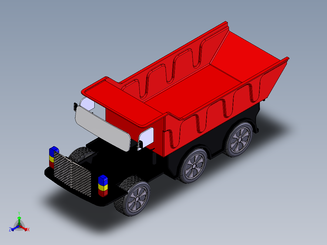 翻斗卡车玩具模型正等轴测图