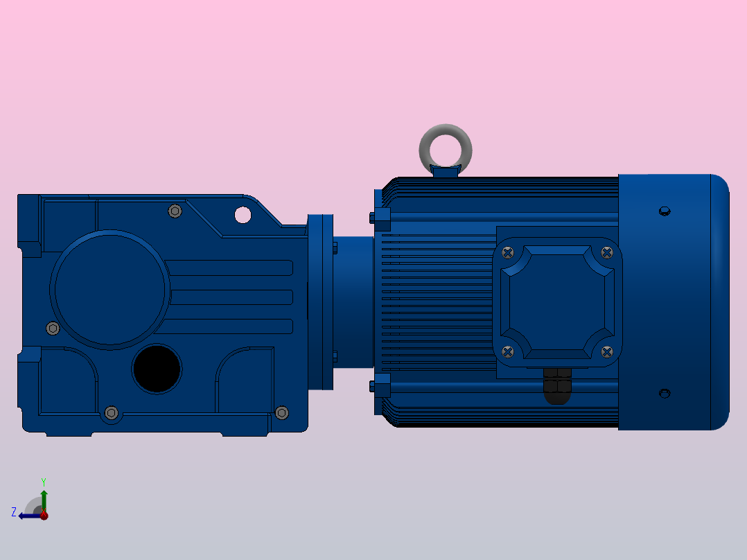 K37底脚轴伸式安装螺旋锥齿轮减速机K37-Y0.75-4P-12.14-M1-0°-B右视图