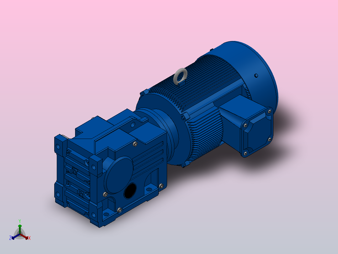 K37底脚轴伸式安装螺旋锥齿轮减速机K37-Y0.75-4P-12.14-M1-0°-B正等轴测图