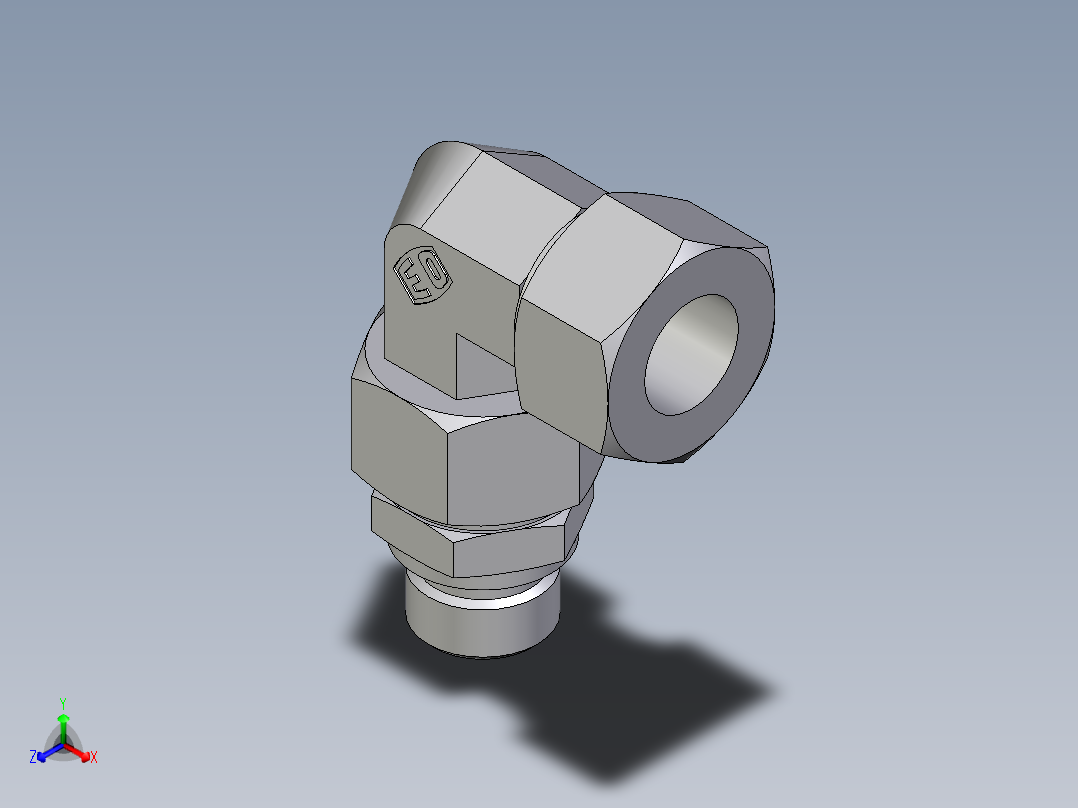 卡套式工业通用硬管接头EO_Assembled_adjustable_standpipe_elbow_EVW18LR71正等轴测图
