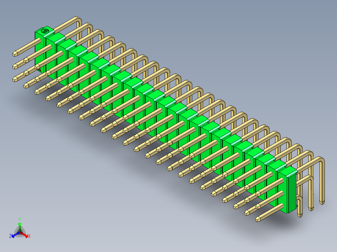 彩色公排针 100mil 2.54mm 系列-DS1022_green_3x23p_100mil_TypeD_rev1.0主视图