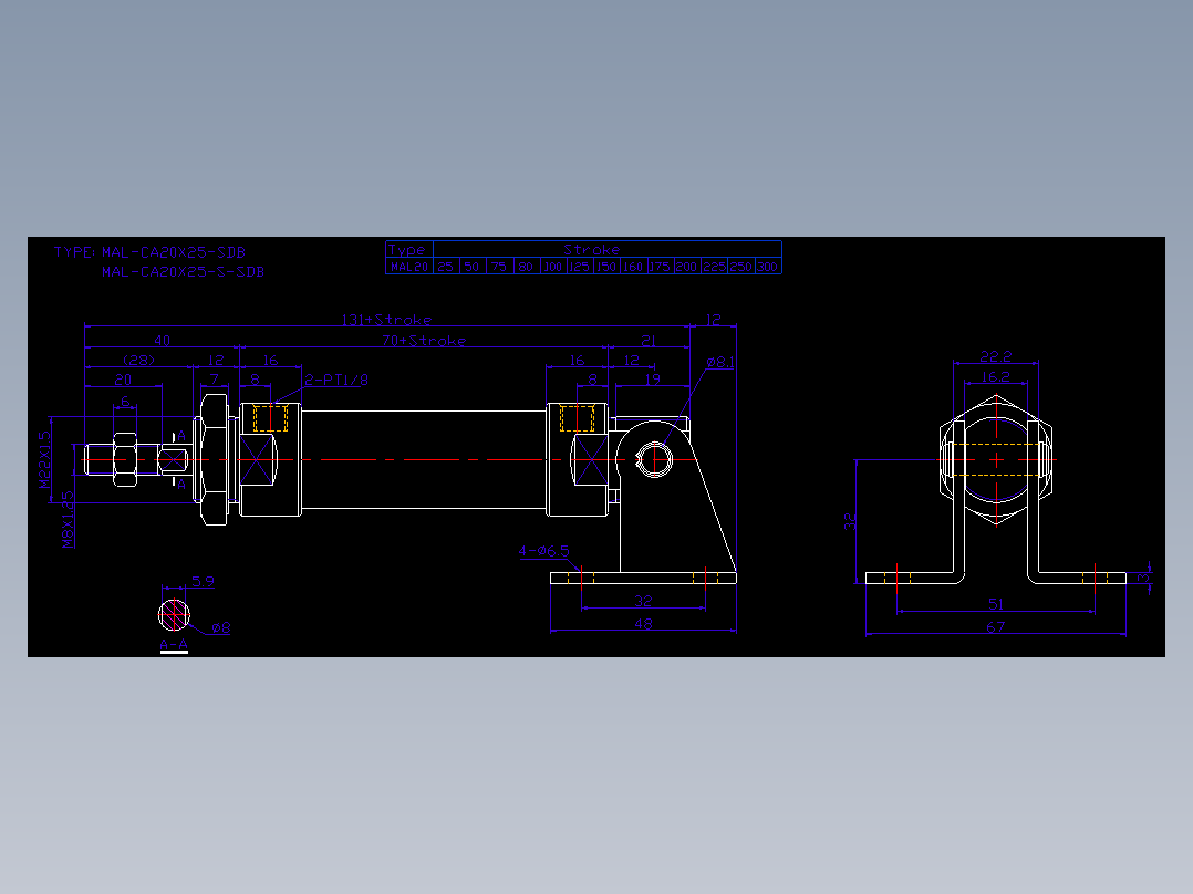 MAL20-25-32-40迷你气缸安装尺寸