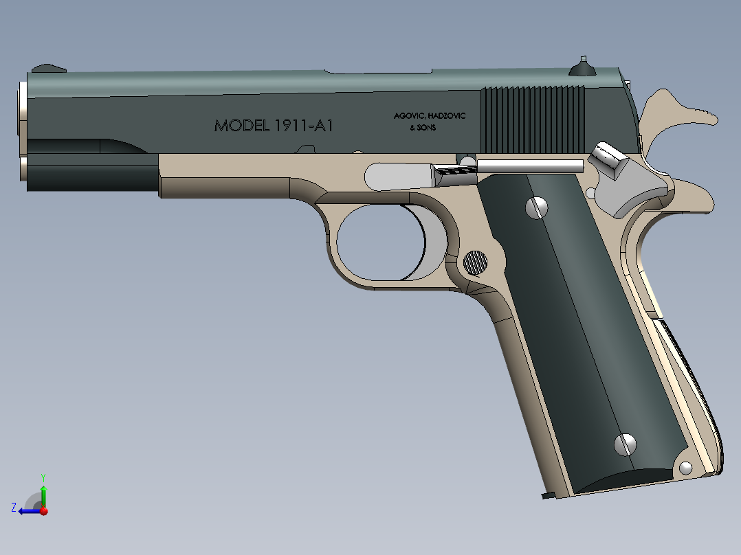 手枪左轮冲锋枪老式狙击步枪设计3D图纸colt-m1911a1-2 SW X_T右视图
