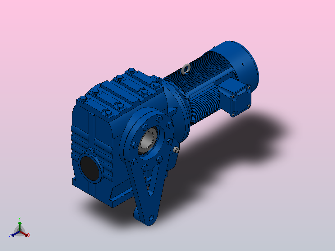 SAT87带防转臂空心轴安装斜齿-蜗轮蜗杆减速机SAT87-YV0.37-8P-198-M1-0°-B正等轴测图