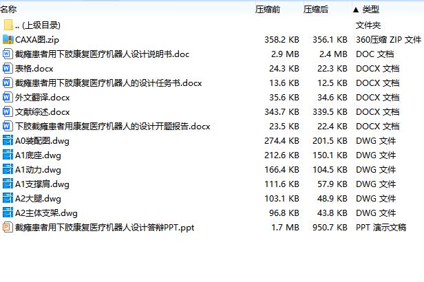 截瘫患者用下肢康复医疗机器人设计含开题及6张CAD图