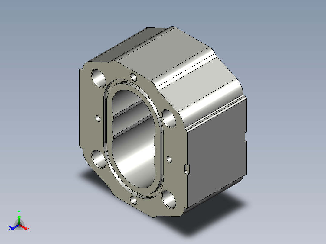 Q160-基于UG铝合金缸体零件的机械加工工艺及仿形加工设计【UG编程】正等轴测图
