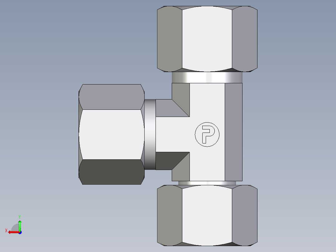 卡套式工业通用硬管接头EO_Swivel_nut_run_tee_EL14S71后视图