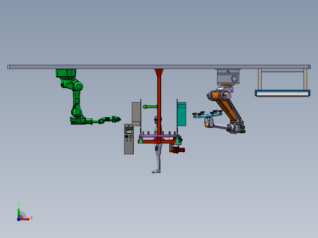 运输链产品的机械手喷涂模拟前视图