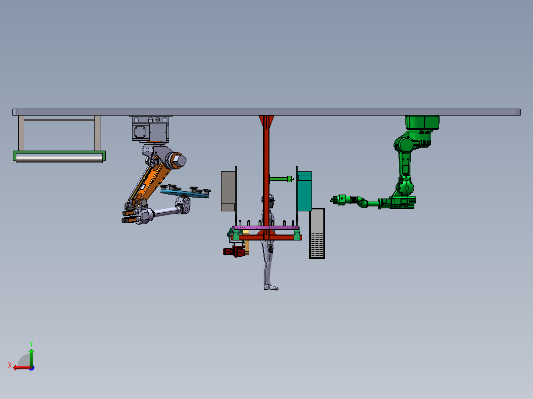运输链产品的机械手喷涂模拟后视图