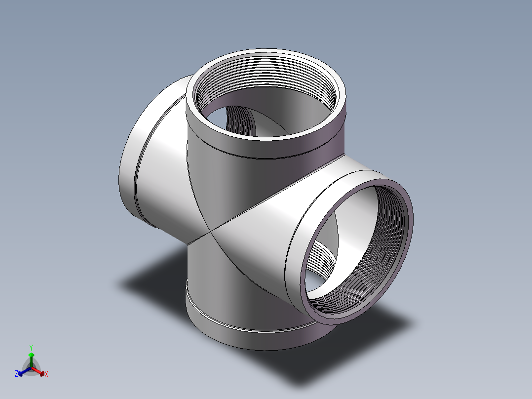 四通-等径内丝 DN80正等轴测图