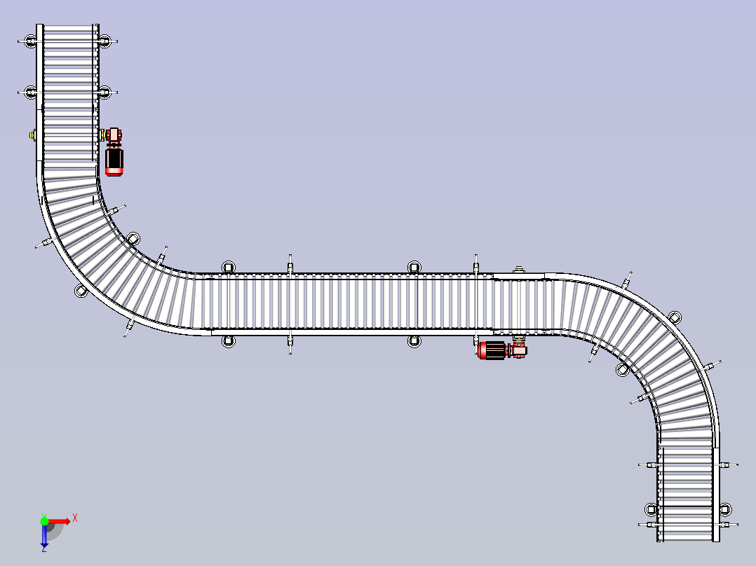 S形转弯滚筒输送线3D模型俯视图