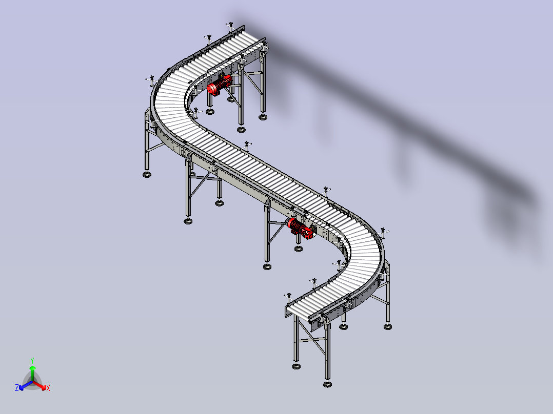 S形转弯滚筒输送线3D模型正等轴测图