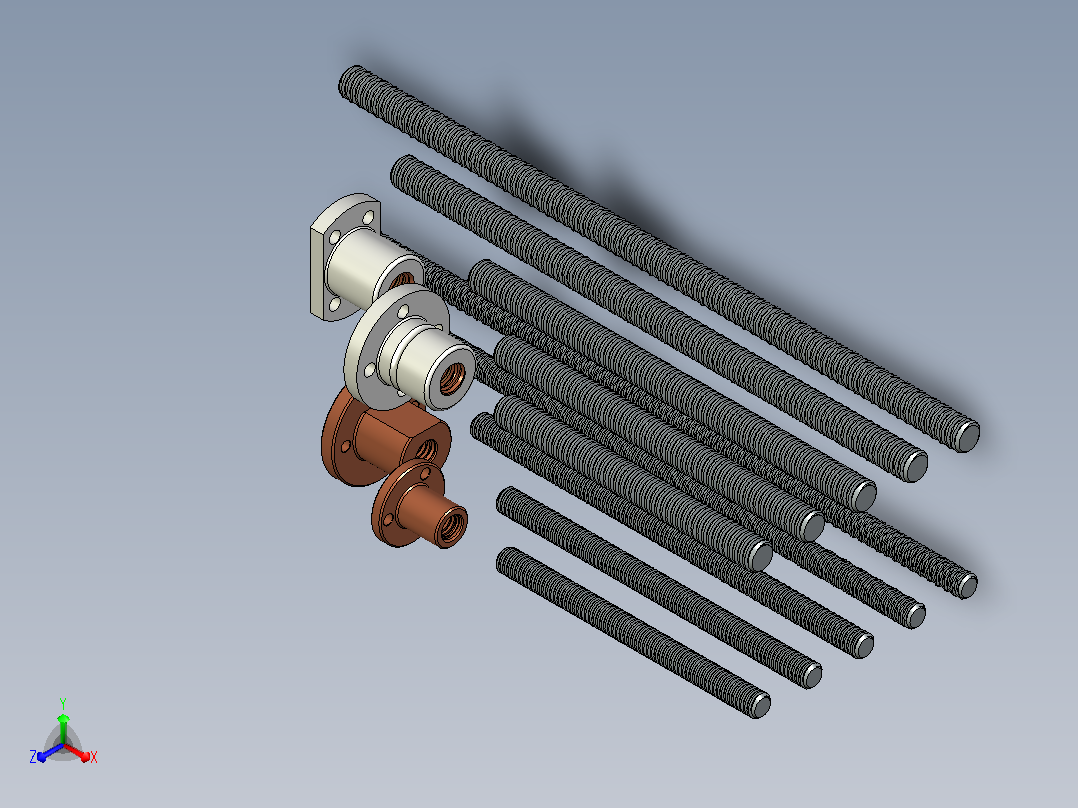 丝杆滑块梯形Tr 8 e Tr 10 com尺寸为100mm - 240mm正等轴测图