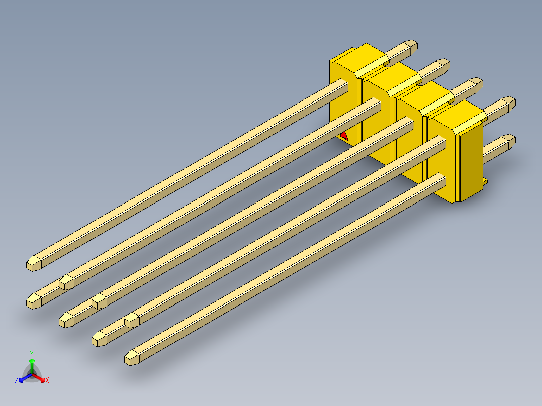 彩色公头100mil（2.54mm）系列-DS1021_yellow_2x04p_100mil_Type43_rev1.0正等轴测图