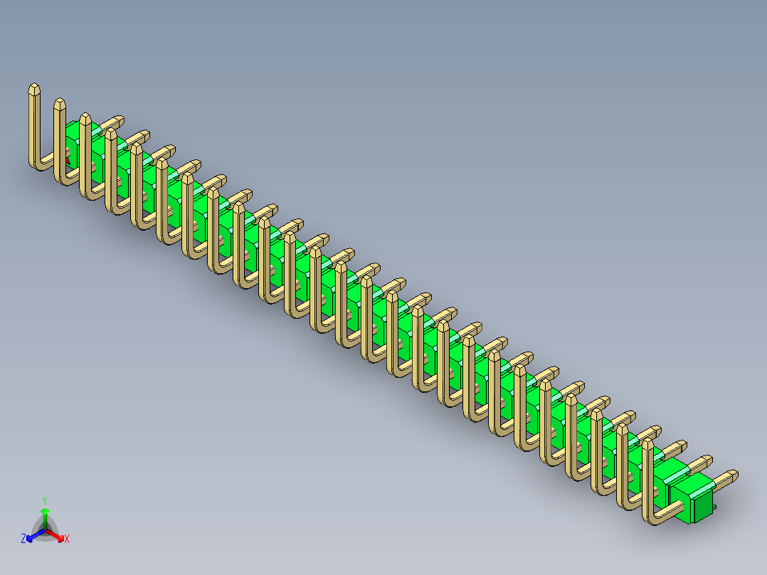 彩色公排针 100mil 2.54mm 系列-DS1022_green_25p_100mil_TypeU_rev1.0主视图