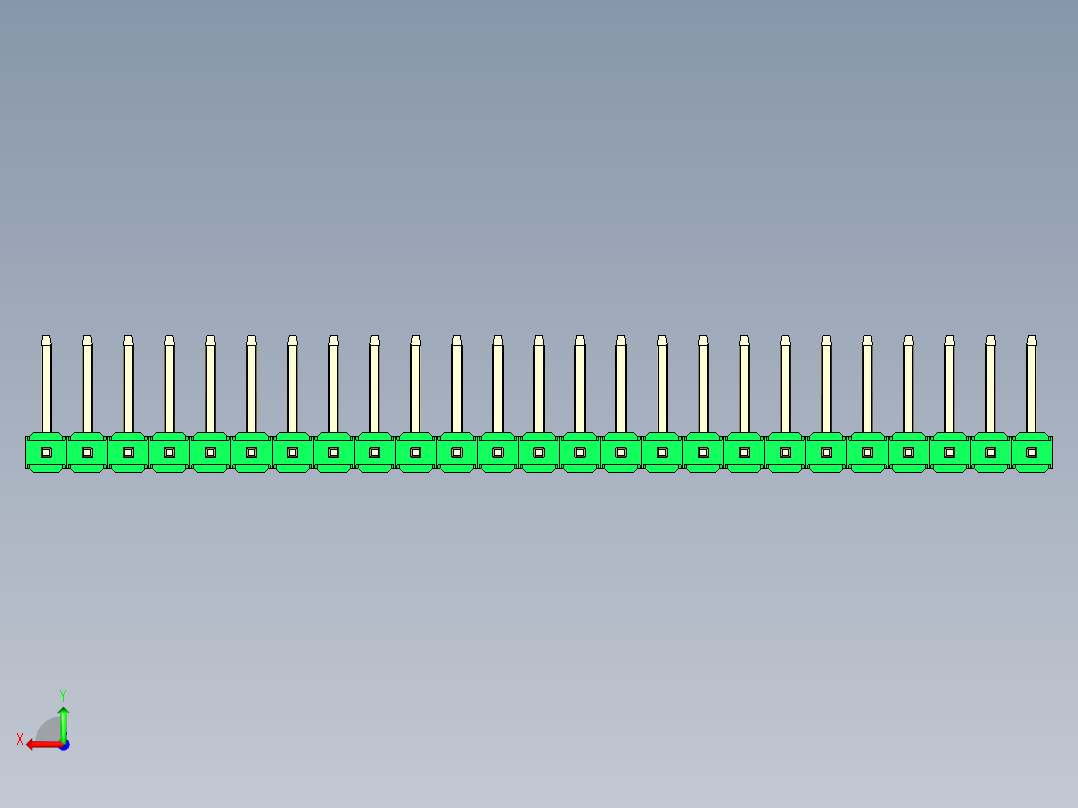 彩色公排针 100mil 2.54mm 系列-DS1022_green_25p_100mil_TypeU_rev1.0后视图