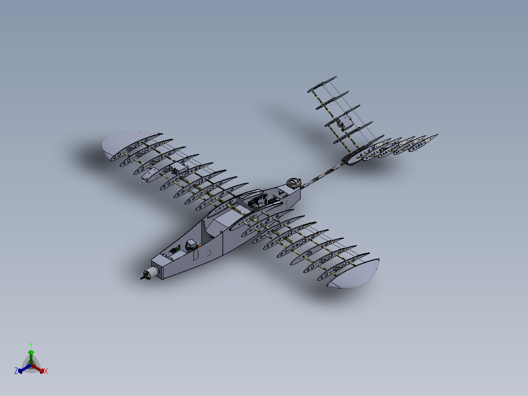 固定翼无人机详细模型正等轴测图