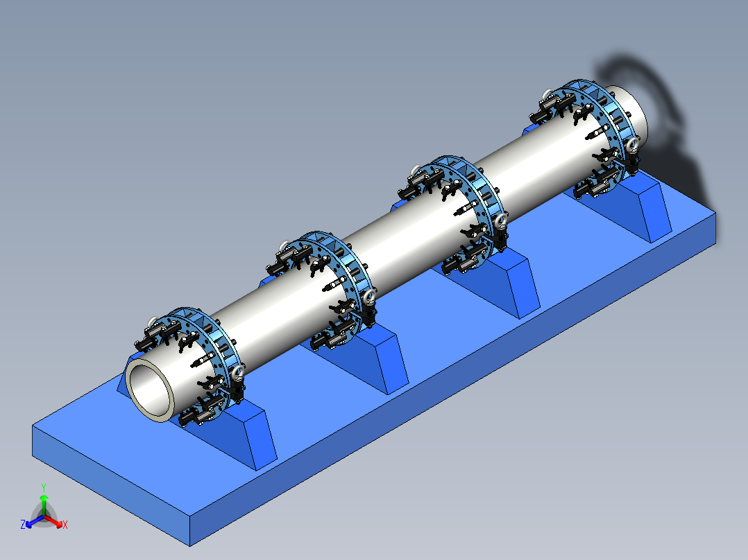 大型焊接圆管的裂纹检测工装正等轴测图