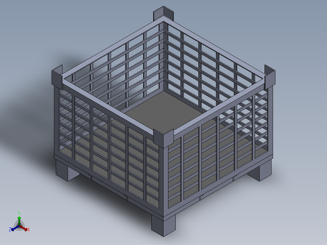 型钢垃圾筐废料箱正等轴测图