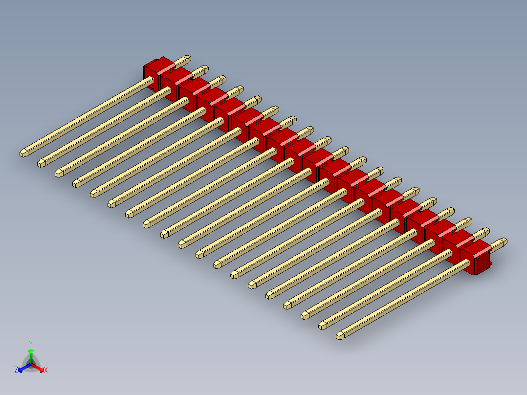 彩色公头100mil（2.54mm）系列-DS1021_red_1x19p_100mil_Type19_rev1.0正等轴测图