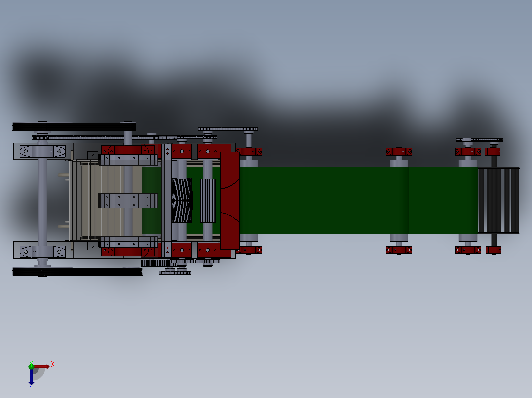 可移动全喂入式香蕉茎秆纤维提取机俯视图