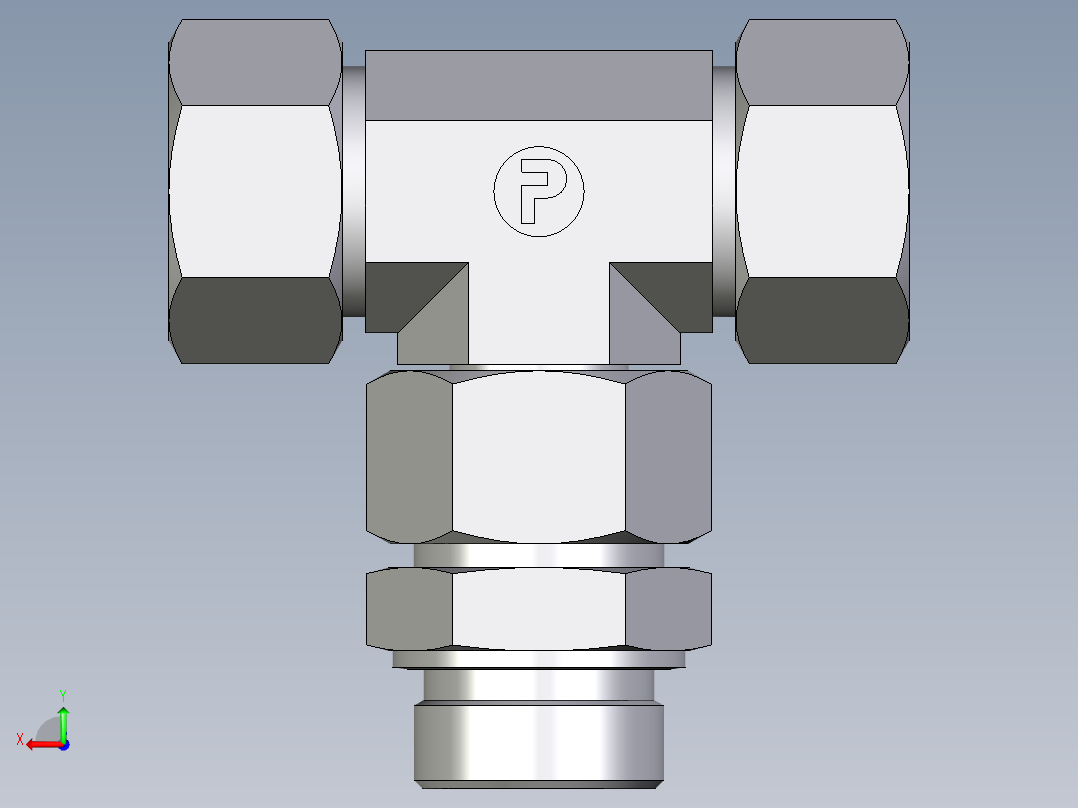 卡套式工业通用硬管接头EO_Assembled_adjustable_standpipe_branch_tee_EVT30SR71后视图