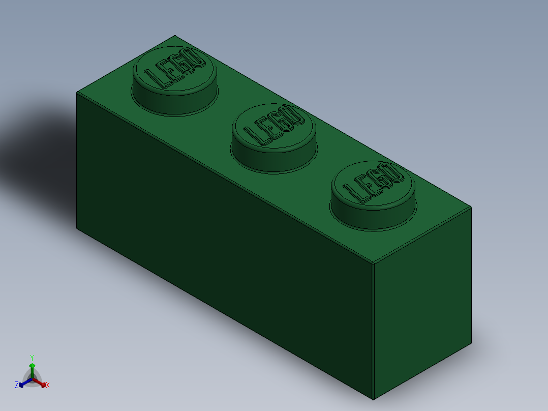 乐高套装 4421基本积木-4109679 - 3622 Dark Green Brick 1 x 3.SLDPRT正等轴测图