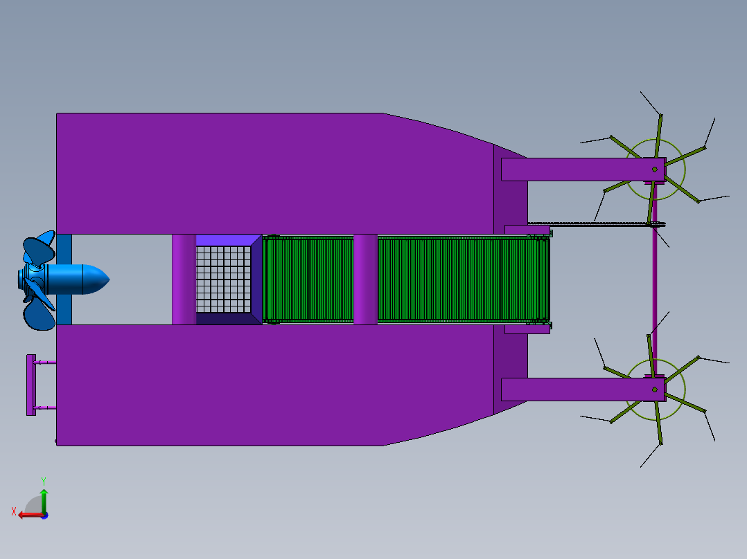 水面垃圾打捞船SW三维+CAD图纸后视图