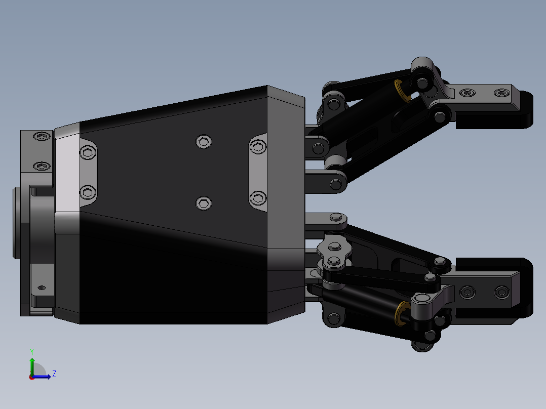 三指柔性夹爪（需要特征识别）左视图
