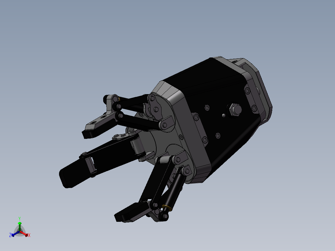 三指柔性夹爪（需要特征识别）正等轴测图