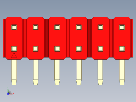 彩色公排针 100mil 2.54mm 系列-DS1022_red_2x06p_100mil_TypeD_rev1.0前视缩略图
