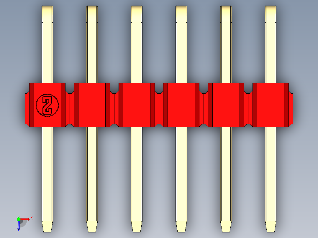 彩色公排针 100mil 2.54mm 系列-DS1022_red_2x06p_100mil_TypeD_rev1.0俯视图